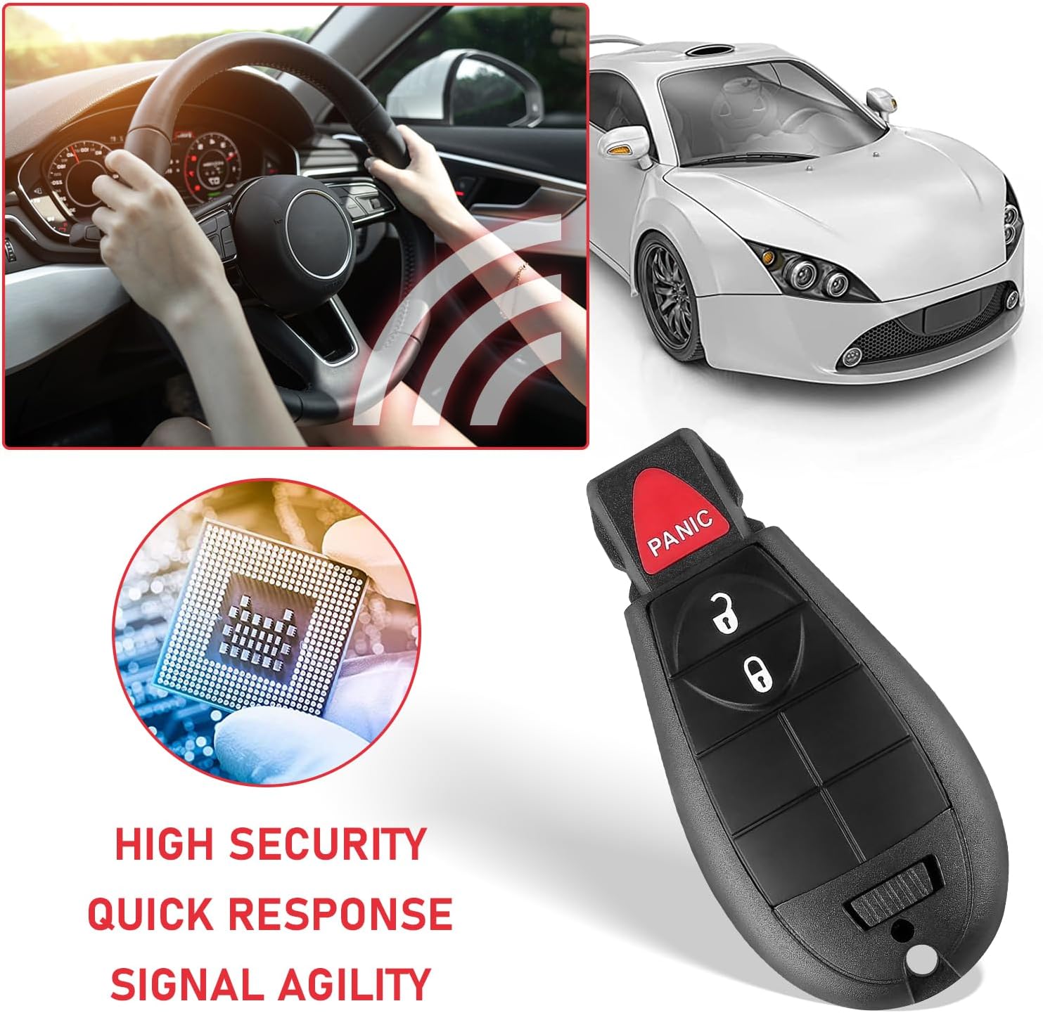 3 Button Key Fob for Dodge Charger,RAM 1500 2500 3500,Challenger,Grand Caravan,Magnum,Chrysler Town & Country, Jeep,Keyless Entry Remote with 433MHZ,FCC ID M3N5WY783X,2 Pack