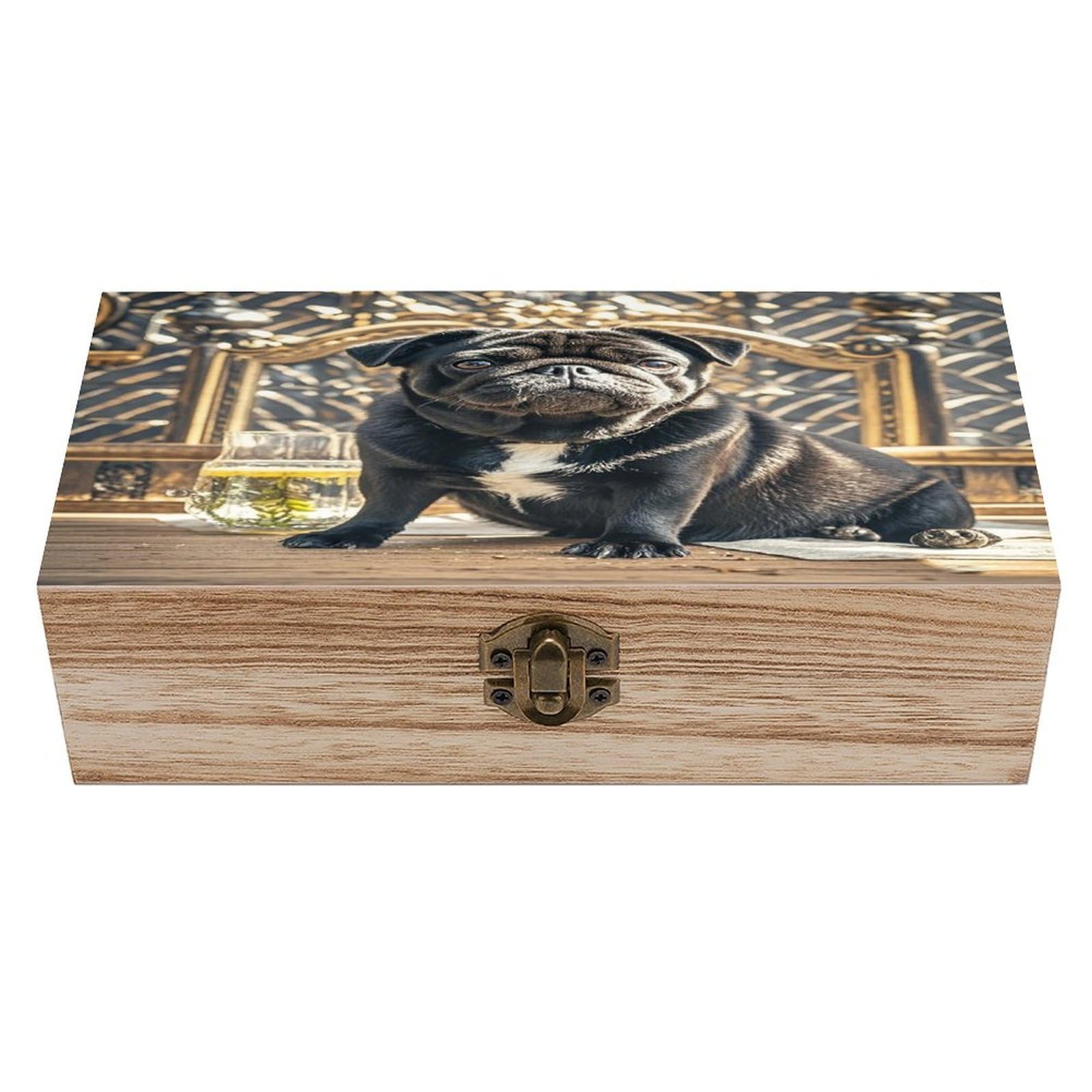 LZQPOEAS Cute Black Pug Dog Wooden Box Storage Space to Organize Jewelry in A Beautiful Small Storage Box Decorative Card Boxes Memory Treasure Boxes for Crafts And Photo Storage