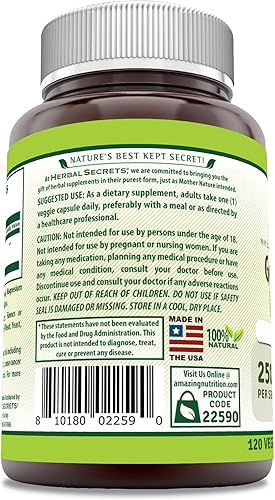 Miniatura 3 de Herbal Secrets Suplemento de extracto de semilla de uva | 250 mg por porción | 120 cápsulas vegetales | Sin OMG | Sin gluten | Fabricado en Estados