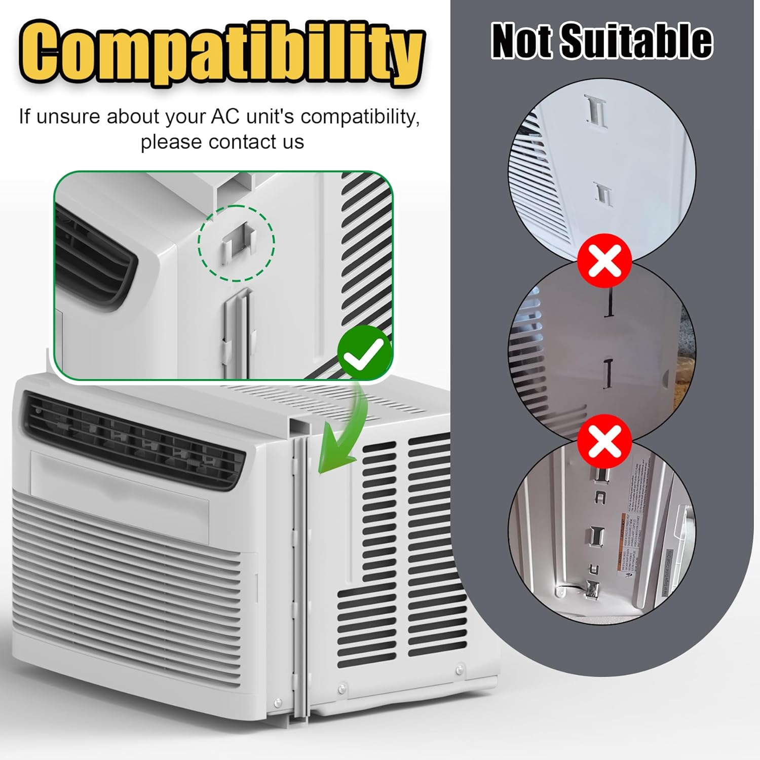 Window AC Side Panel with Frame Set,Air Conditioner Accordion Filler Curtain Replacement Kit,Fits Most 8000 BTU Window Air Conditioner Units,White