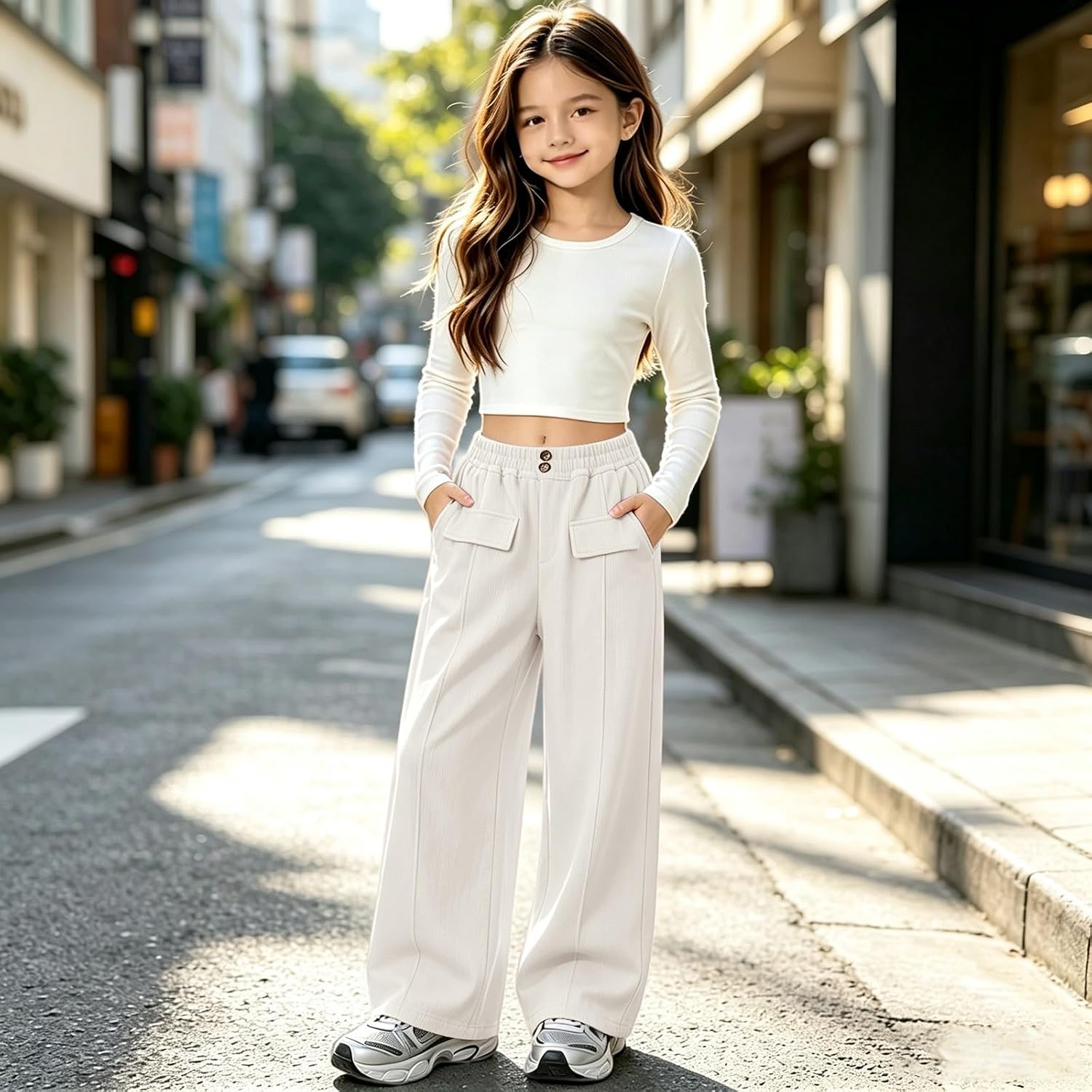 Girls Oversized Wide Leg Sweatpants Drawstring Kids Baggy Straight Leg Track Pants Casual Plain Pockets