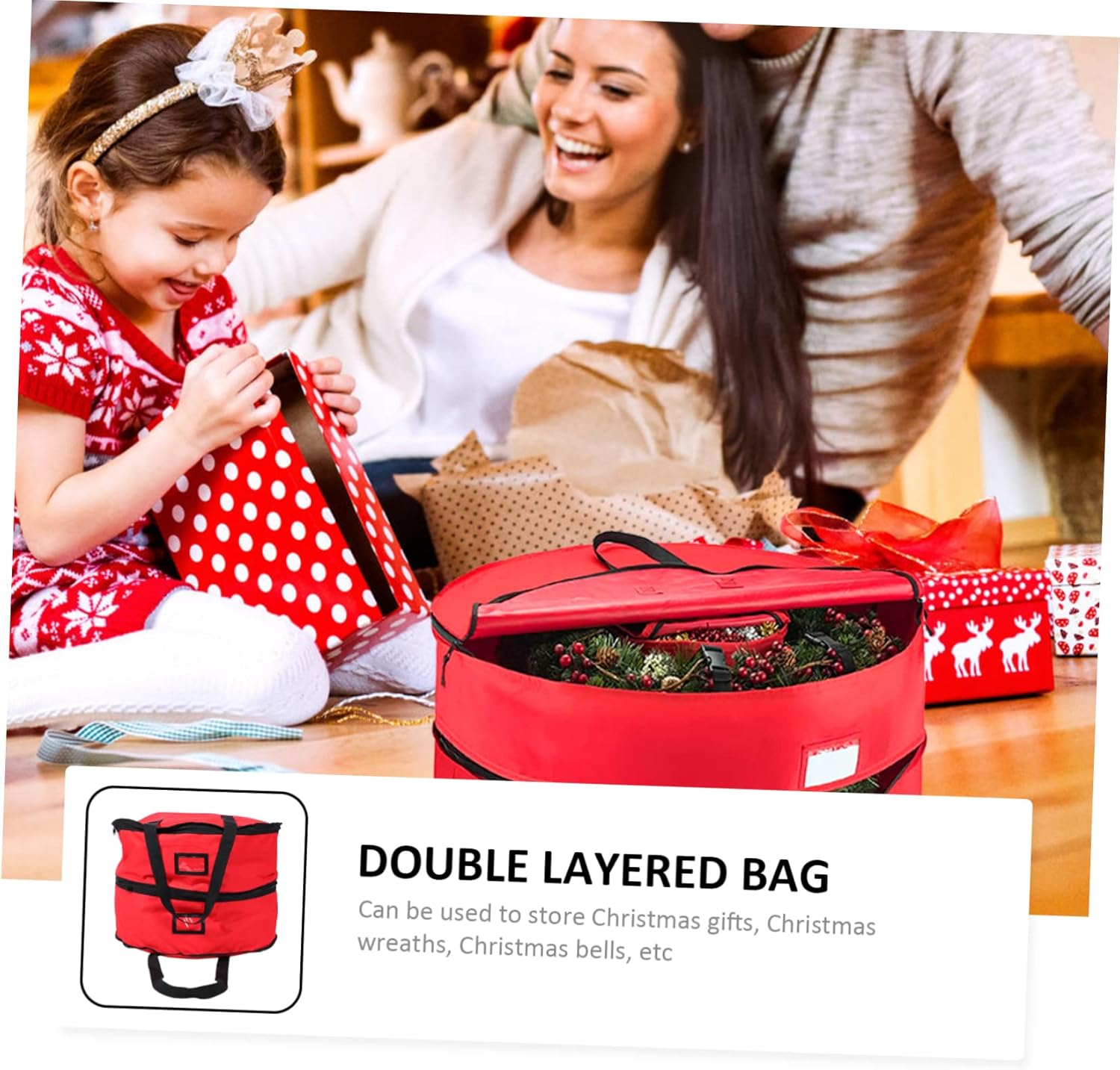 Christmas Supplies Wreath Storage Bag Foldable Double Layered for Festive Decorations Wreath Holder