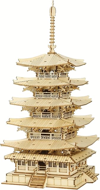 ROBOTIME 3D Puzzles Wooden Model Kits To Build Adults DIY Five-Storied Pagoda Mechancial Building Construction Creative Jigsaw Best Gift for Teens