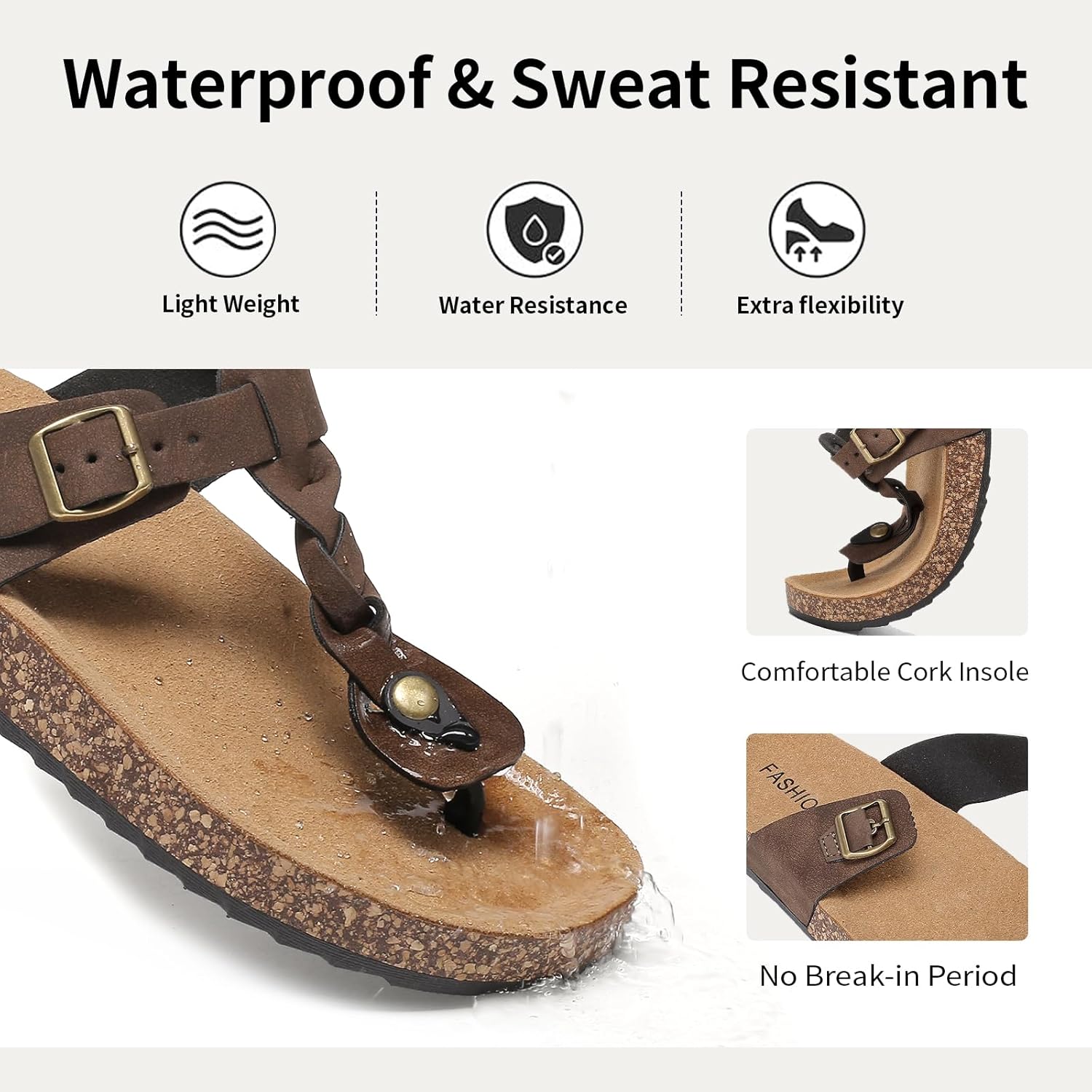 Thong Sandals for Women & Men，Non-slip Flip Flops with Cork Footbed Adjustable Buckle Summer Women Footwear Beach Essentials Slides - Image 4