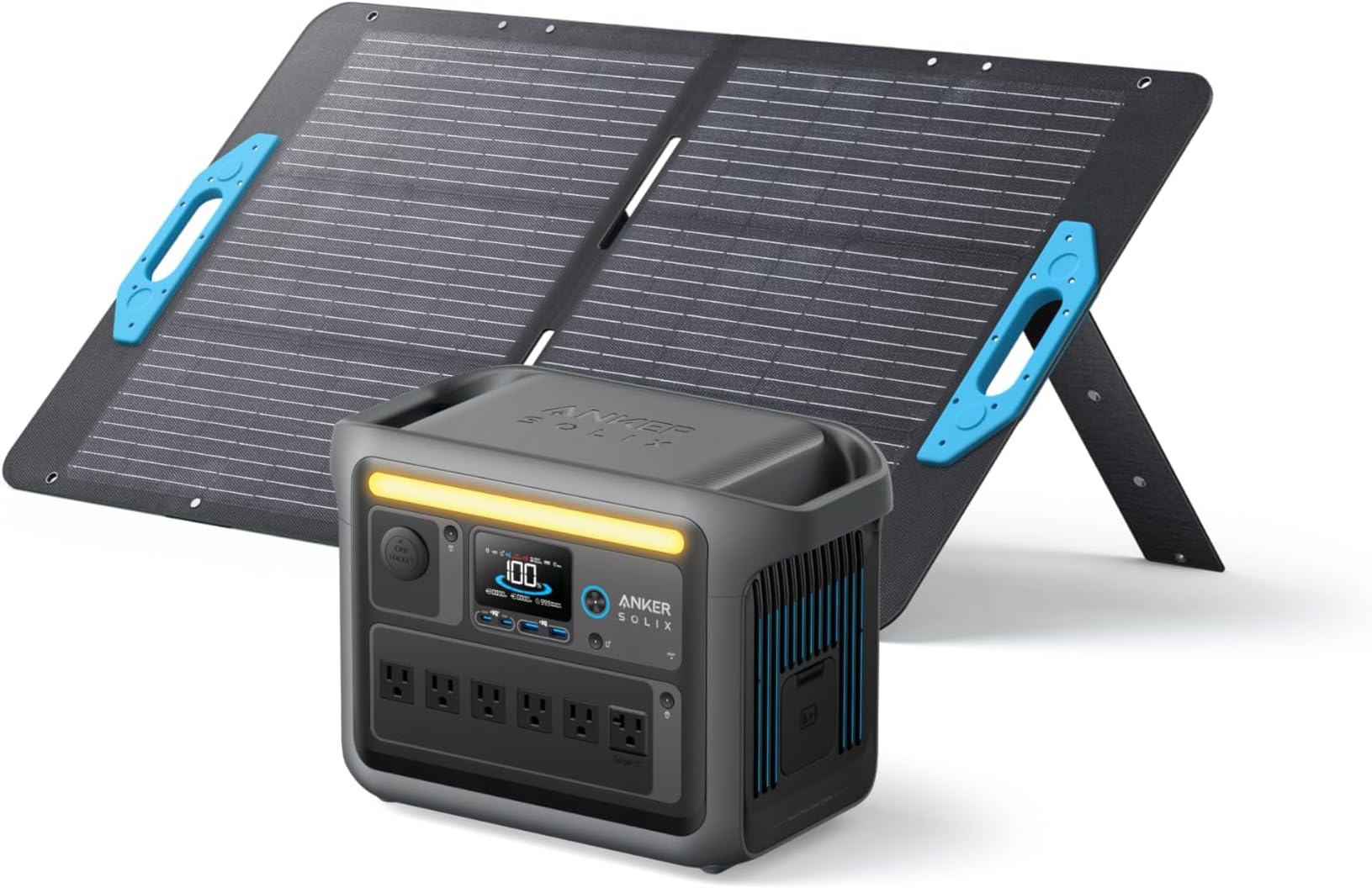Anker SOLIX C1000 Portable Power Station with 100W Solar Panel, 1800W Solar Generator, 1056wh LFP (LiFePO4) Battery, 6 AC Outlets, Up to 2400W for Home, Power Outages, and Outdoor Camping