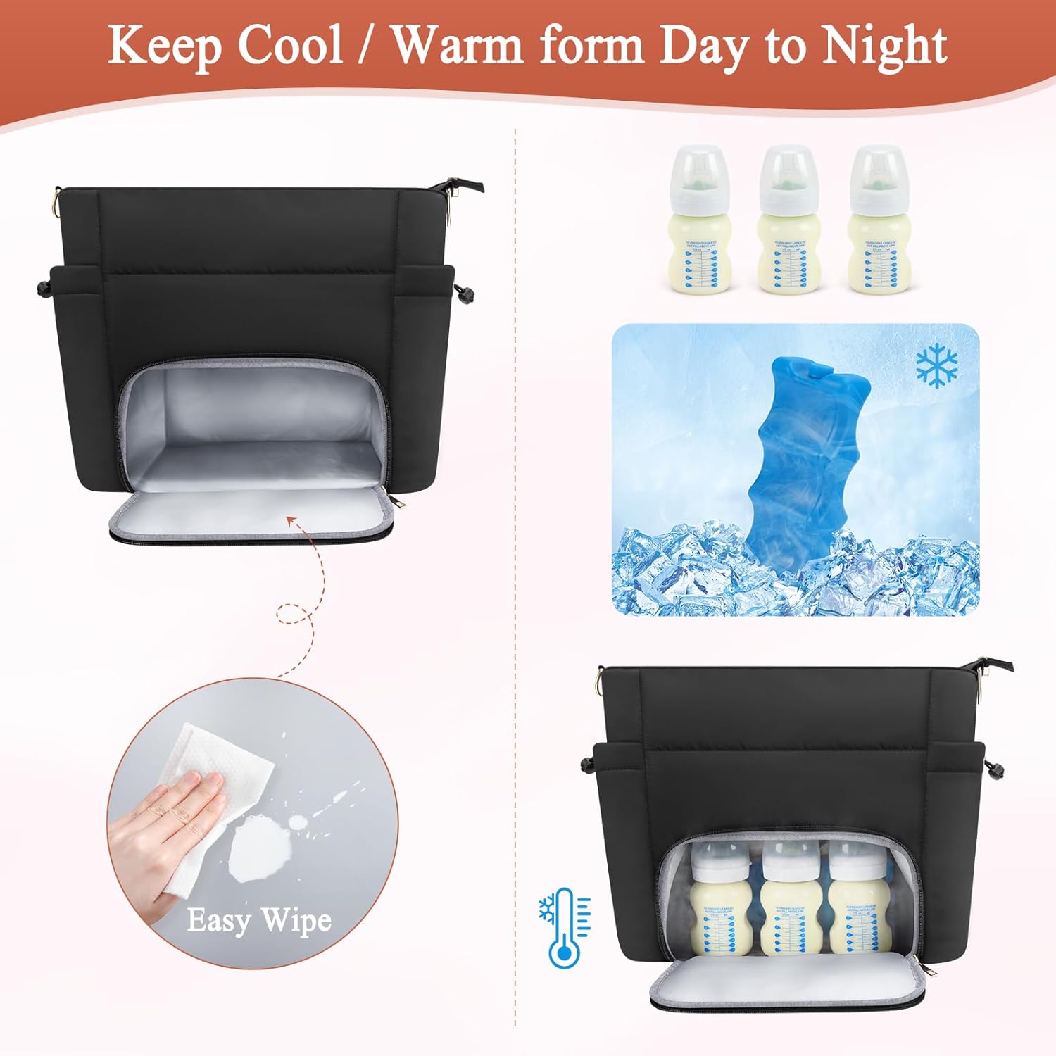 Wearable Breast Pump Bag for Working Mom, Breastmilk Cooler Tote Bag with Insulated Compartment, Breast Pump Bag with Ice Pack & 16‘’ Laptop Sleeve, Baby Bottle Cooler bag for Nursing, Work, Travel - Image 3
