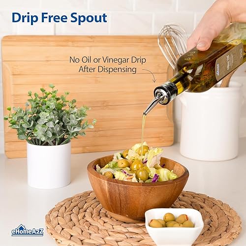 Miniatura 5 de EHOMEA2Z Botella Dispensadora de Aceite de Oliva de Vidrio Italiano - 16 Oz, Cruet de Aceite y Vinagre con Boquilla de Acero Inoxidable para Cocina