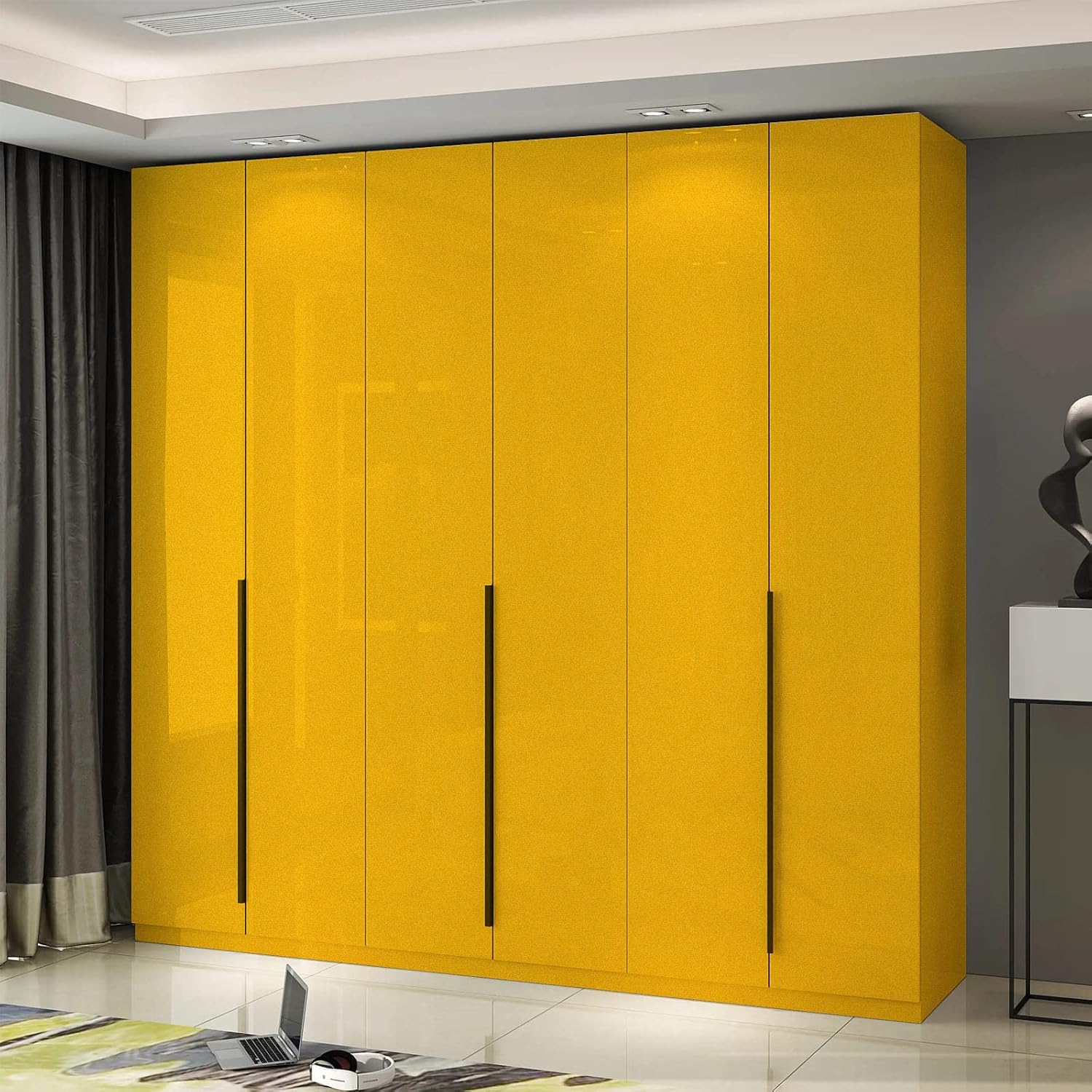WADILE Peel and Stick Wallpaper, Shiny Contact Paper Solid Color Waterproof, Vinyl Colored Wall Paper Self Adhesive, Glossy Wallpaper Removable for Cabinets (Yellow, 23.6in * 236.2in)