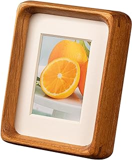 4x6 Picture Frame with 3x4 Mat - Solid Teak Wood Farmhouse Frame, Wall & Tabletop Display for Wedding Photos & Home Décor (4x6,Teak)