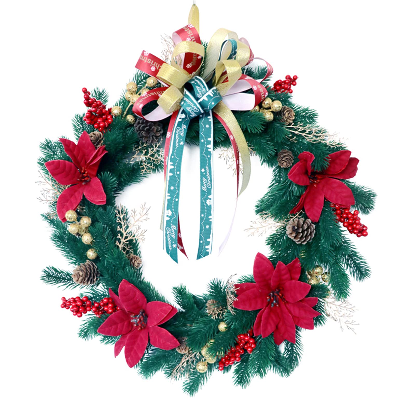 Artificial Christmas Wreath Hanging Rattan Silk Ribbon Bowknot Garland for Farmhouse Front Door Window Decor Christmas Wreath for Door