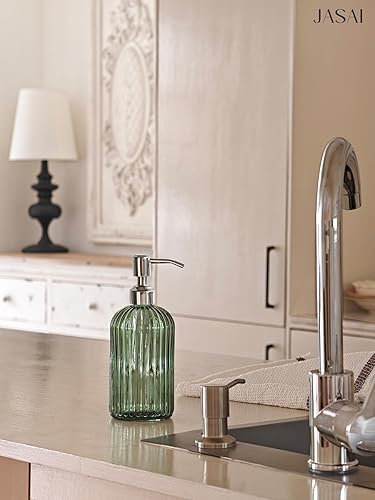 Miniatura 3 de JASAI Dispensador de jabón verde de 18 onzas con bomba a prueba de óxido, dispensador de jabón de baño recargable con vidrio grueso, dispensador de
