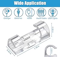 Vista 4 de 40PCS Strong Adhesive Cable Clips Clear, Premium Wire Holders for Wall, Strong Cord Organizer Under Desk, Car, PC, Christmas Light Indoor/Outdoor