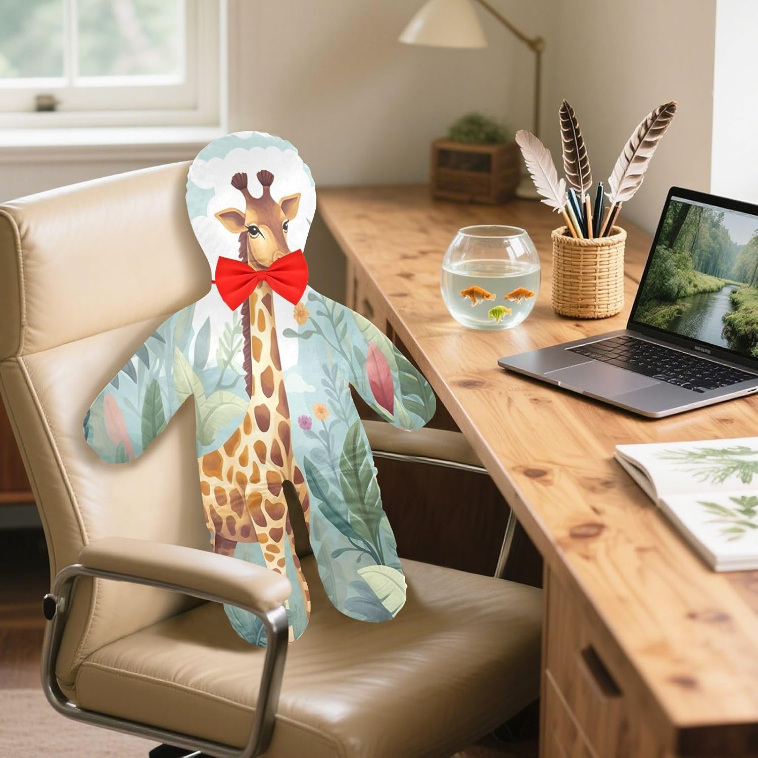 Cute Giraffe Human-Shaped Pillow Soft Body Pillows Washable Velvet Pillows for Anxiety Relief Sleeping Cuddling & Support