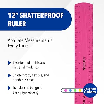 Westcott Shatterproof Ruler, Assorted Translucent Colors, 12