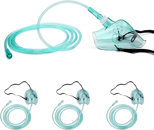 Máscara de oxígeno estándar de Europa para adultos con tubo de 66 pies y correa elástica ajustable 3 paquetes talla L