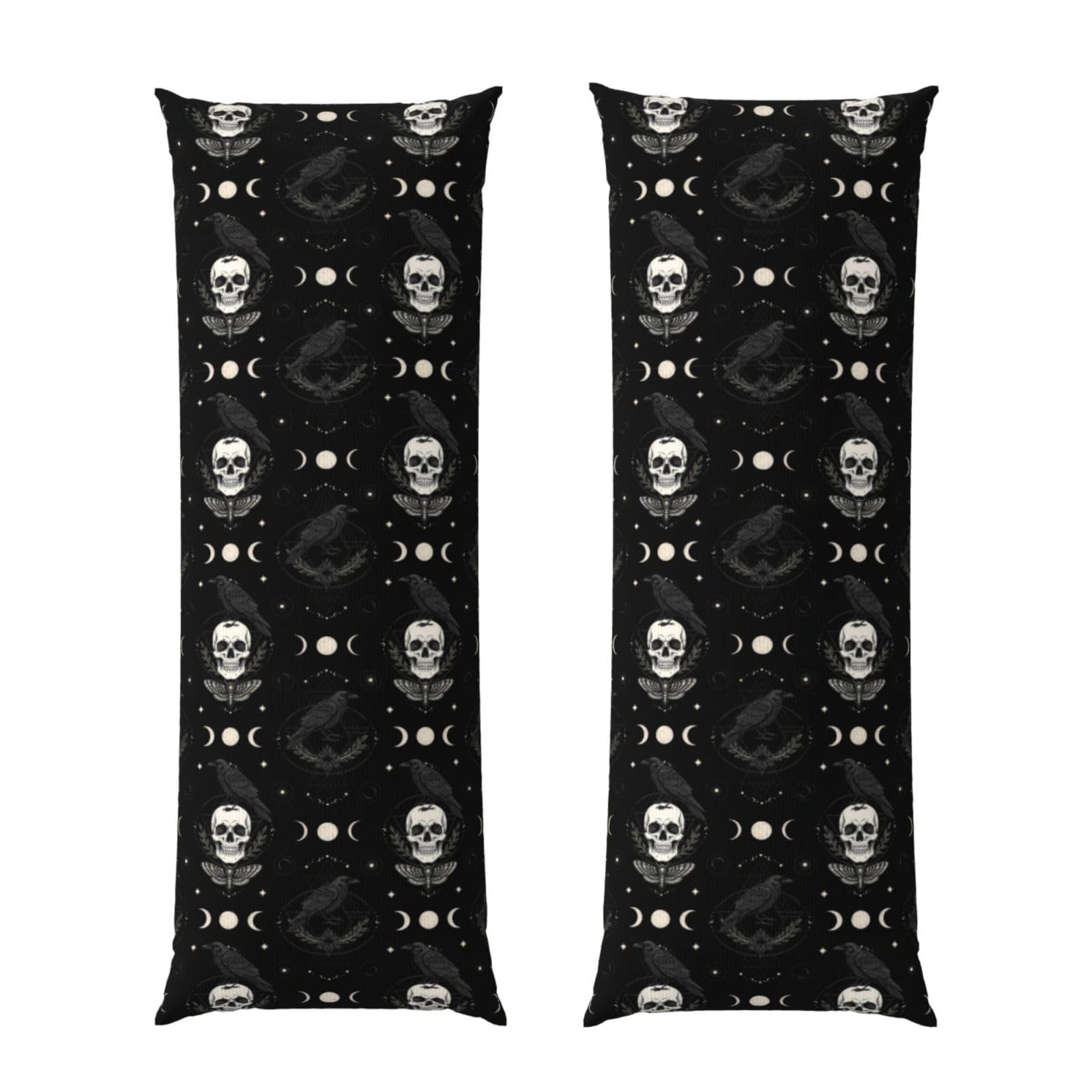 Long Pillowcase 20x60 Black Raven Moon Skull, Body Pillow Cover with Hidden Zipper, Premium Brushed Fabric, Breathable Protector for Bedroom Sofa Home