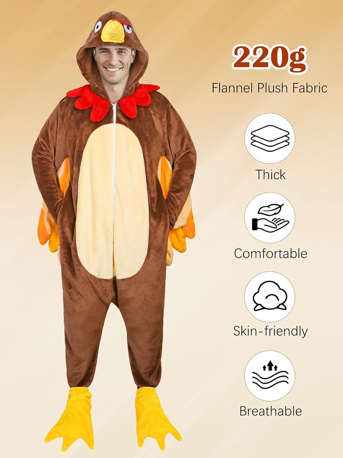 AOTHSO Thanksgiving Turkey Adult Onesie Turkey Plush Bird Onesie Costume with Animal Shoes Cosplay for Women and Men - Image 6