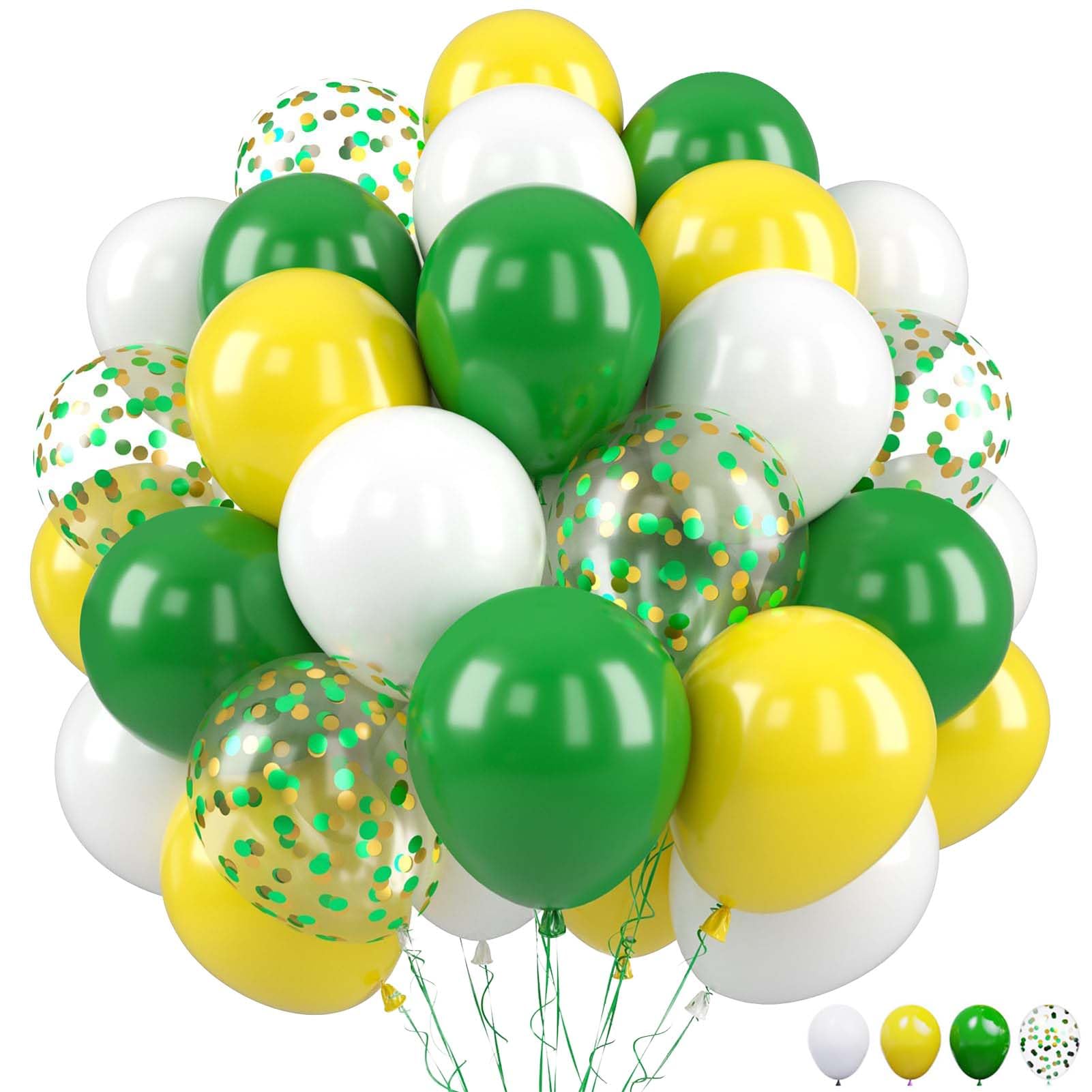 Yexnum 50PCS 12 inch White, Green, Yellow Balloons & Confetti Arch Kit, Self-Sealing Latex Balloons, Suitable for Birthday Parties