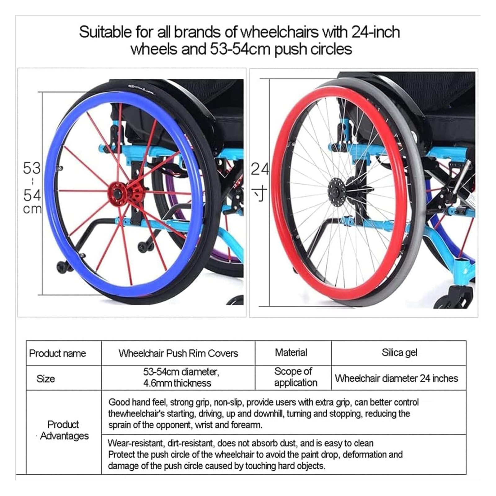 rutschfeste Rollstuhl-Greifrandabdeckungen, 1 Paar 24-Zoll-Hinterrad-Sportrollstühle, verschleißfeste Handschubabdeckung aus Silikon, Schutzhülle für den Hinterrad-Greifring (F, 24 Zoll)