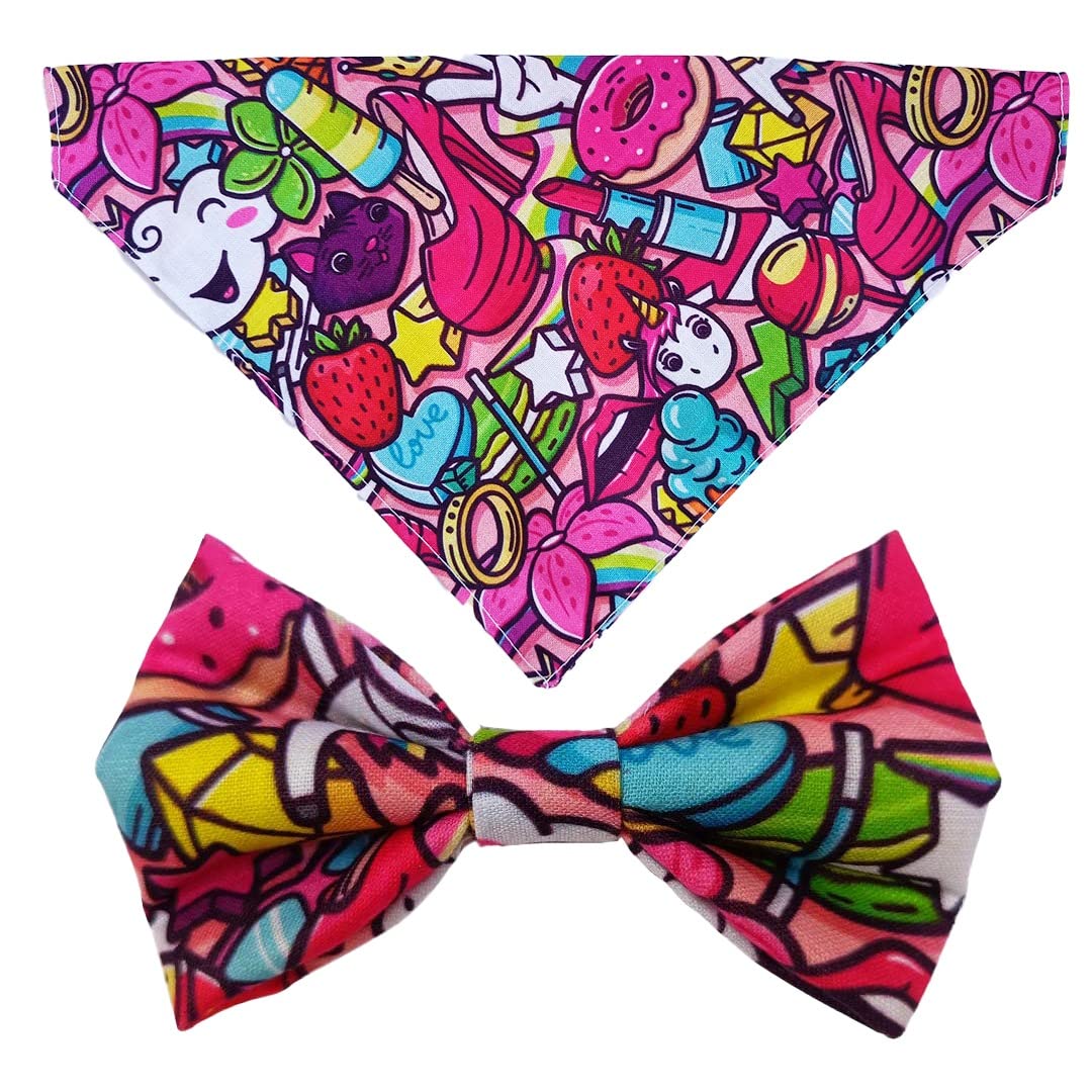 MyArtBucket Unicorn Doodle Colours Bow tie & Digital Printed Bandana Scarf Combo for Dog Cats Puppy (Large) (Small) (B09YNKGJ1Z) Amazon Price History, Amazon Price Tracker