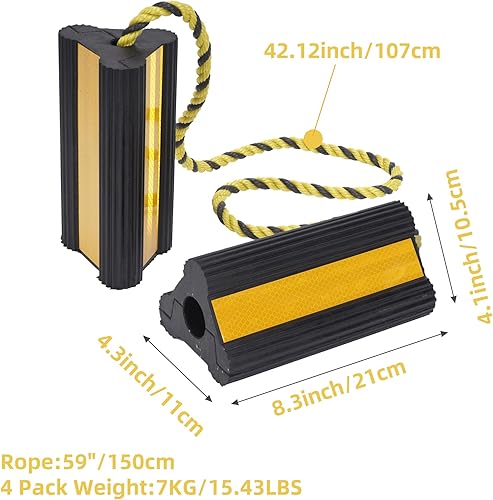 Miniatura 4 de Nisorpa Paquete de 4 calcetas de goma para ruedas, 8.3 x 4.5 x 3.9 pulgadas, rampa de rueda antideslizante con cinta reflectante, rampa de
