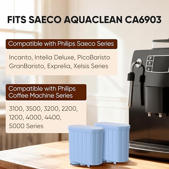 PUREPLUS Coffee Filter Compatible with Philips AquaClean CA6903, Saeco Espresso Machines High-Grade Resin & Coconut Carbon Up to 5,000 Cups Improves Coffee Taste & Protects Machine, 3 Pack