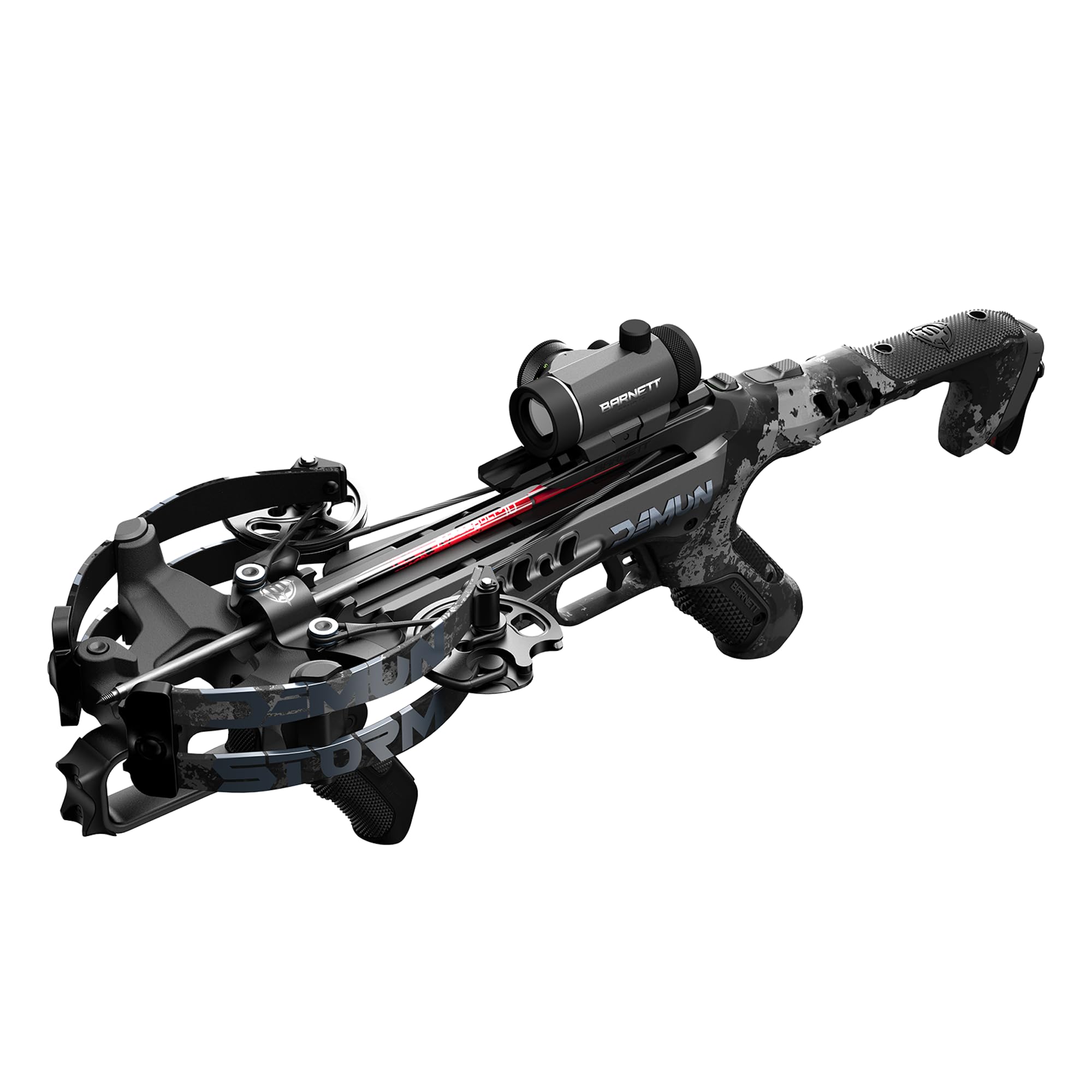 Barnett - Demun Storm Handheld Crossbow - 300 FPS Compact Bow w/SwitchLok Riser, Break-Action Cocking & Red/Green Dot Sight - Includes D-TAC Stock & Tactical Foregrip