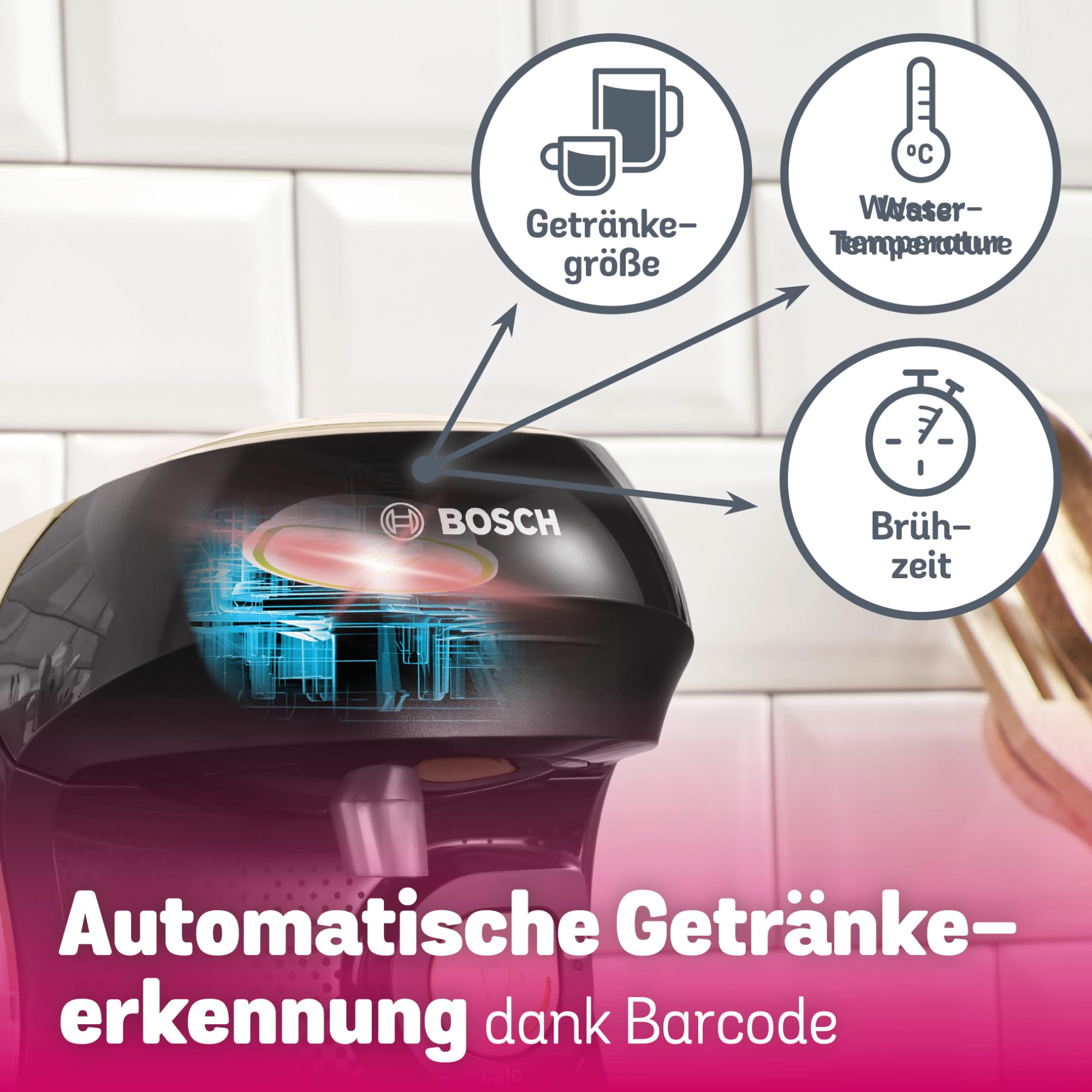 Bosch Tassimo happy friendly Kapselmaschine TAS107E, über 70 Getränke, geeignet für alle Tassen, Abschaltautomatik, nachhaltig, perfekt dosiert, platzsparend, 1400 W, creme/schwarz