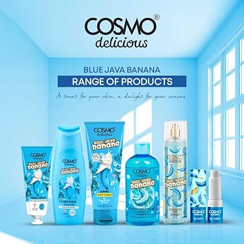 Cosmo Skin Care Delicious Blue Java Banana Sundae 3 Pieces Gift Set For Women & Men, 150ml Fragrance Mist, 350ml Aloe Vera Shower Gel, 200ml Shea Butter Body Lotion, Creamy Banana Fragrance