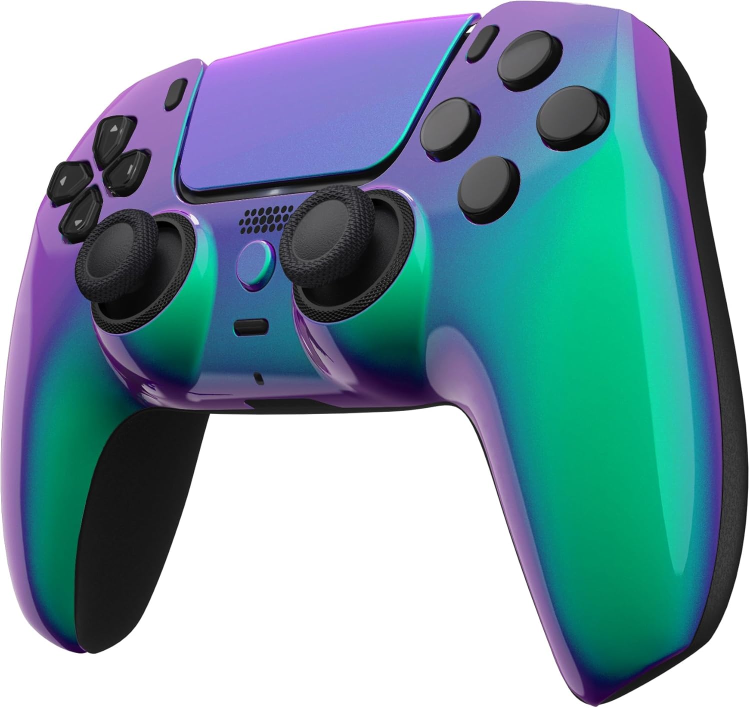 eXtremeRate Luna Redesigned Front Shell Touchpad Compatible with ps5 Controller BDM-010 020 030 040 050, Replacement Bottom Shell Back Cover Compatible with ps5 Controller - Chameleon Green Purple