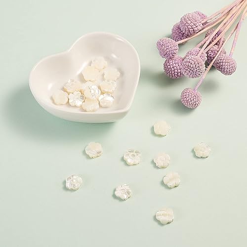 Miniatura 5 de Airssory 20 dijes con forma de flor de 5 pétalos de concha natural, cuentas perforadas, hebras para hacer joyas, manualidades, accesorios para