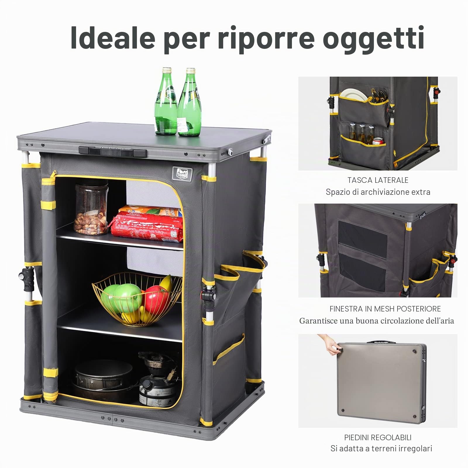 TIMBER RIDGE Armadietto da cucina pieghevole 30kg 3 ripiani portatile