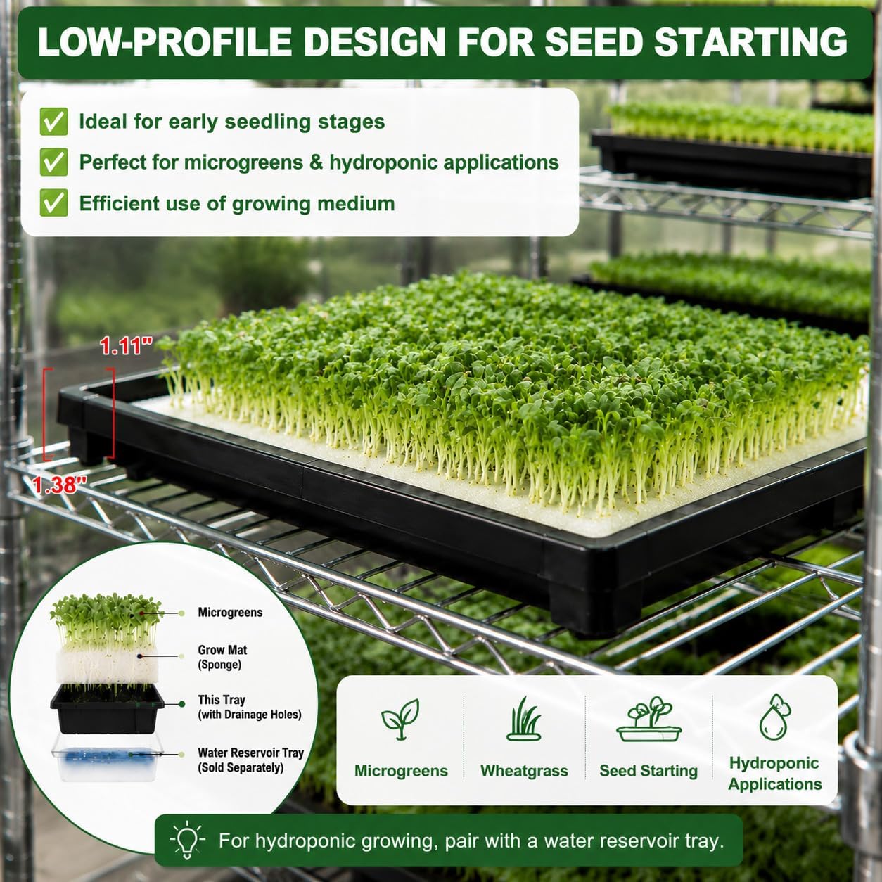 5 Pack Seed Tray, Extra Thick Growing Flats with Drainage Holes 23.6"x11.8"