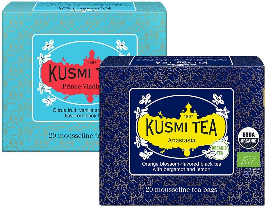 Pack of 2 Boxes of Tea Bags - Anastasia + Prince Vladimir - Organic Flavored Black Tea - Iconic Earl Grey with Bergamot Orange and Lemon - Caffeinated Tea - 2x20 Tea Bags