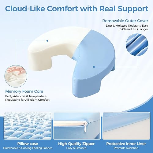 Miniatura 3 de Almohada de espuma viscoelástica para dormir de lado, alivio del dolor de hombro, cojín ergonómico de apoyo cervical