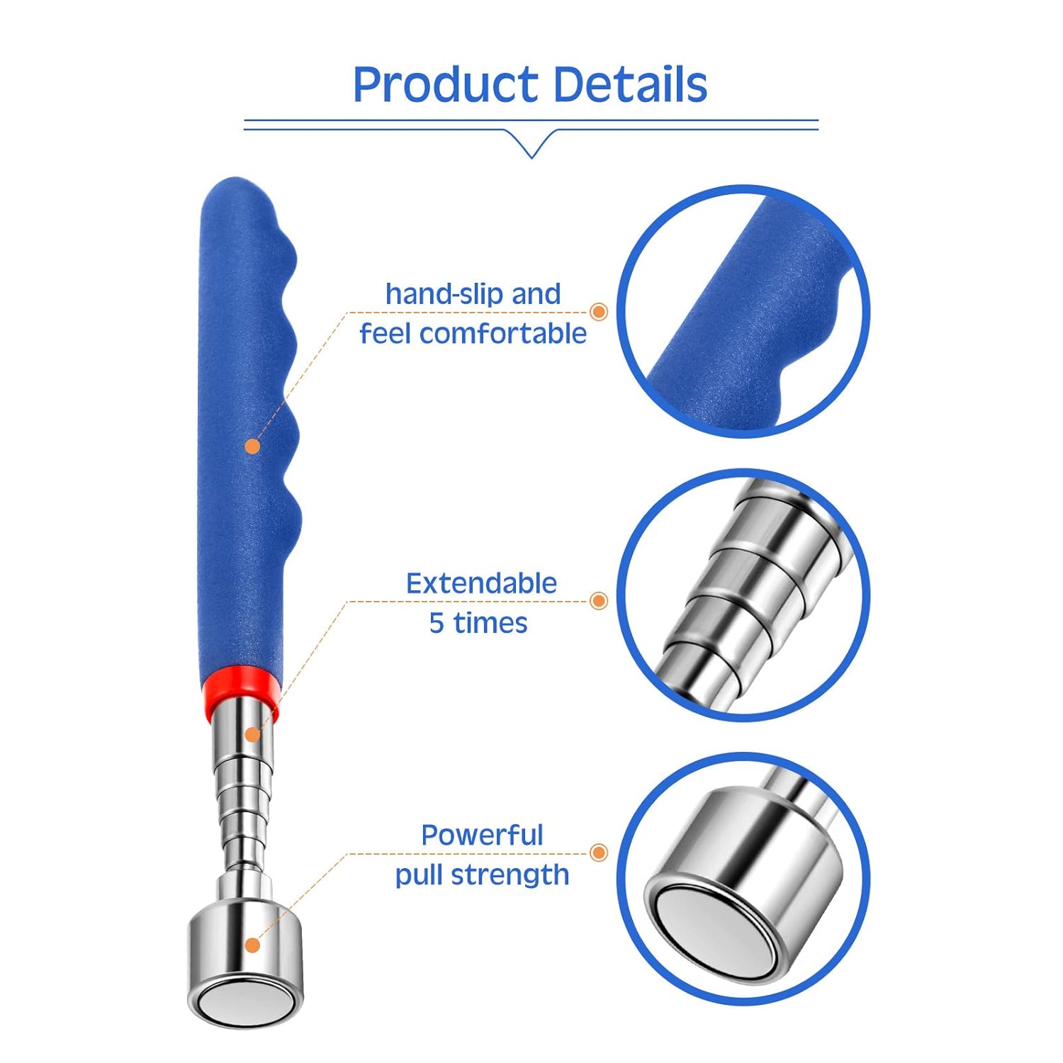 Telescoping Magnet Tool 20 Lbs Magnetic Pickup Tool 30 Inch Telescoping Magnet Stick Gadget for Men Suitable for Birthday Father’s Day and Christmas (Blue,1 Piece): Tools & Home Improvement