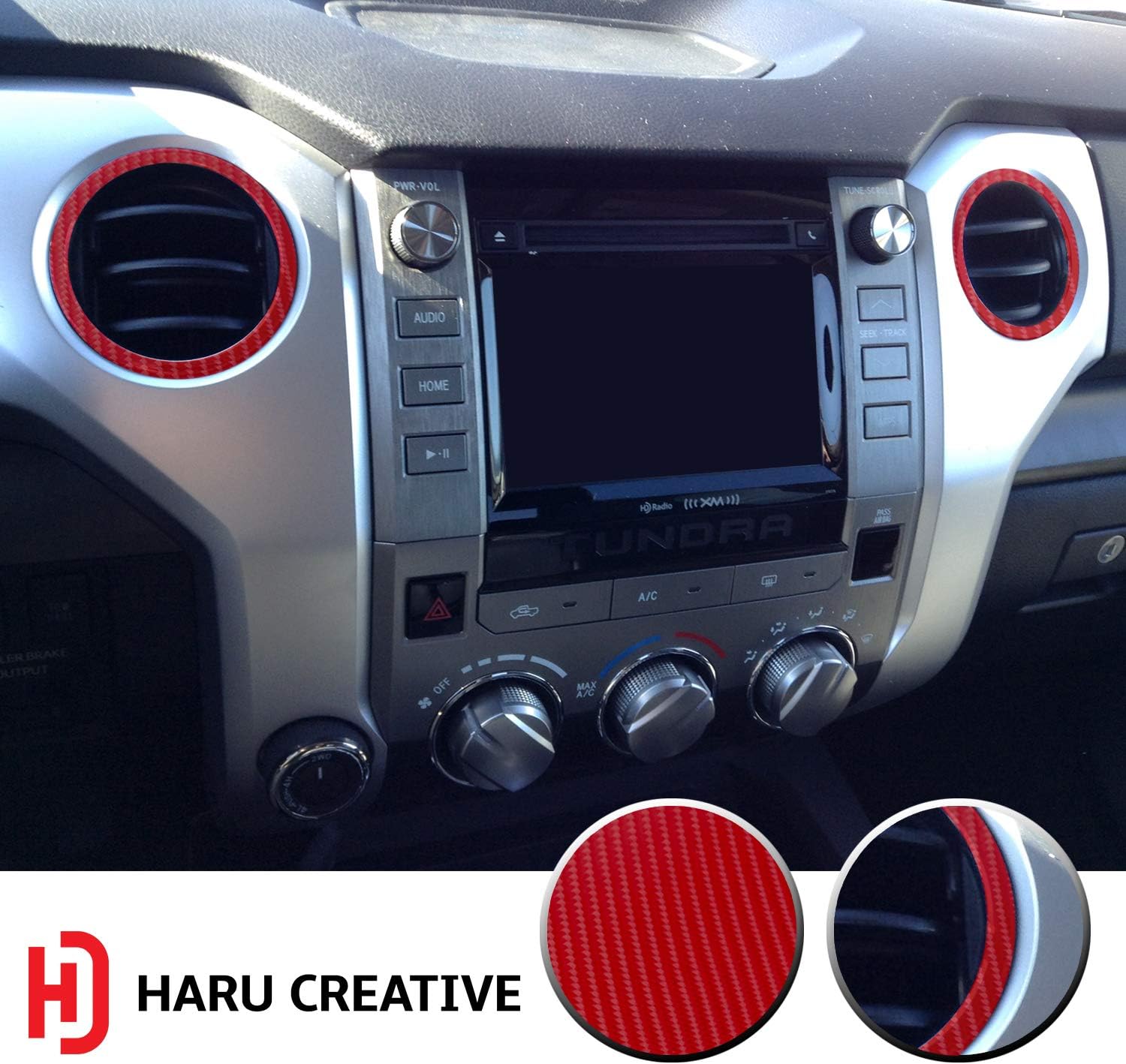Haru Creative - AC Vent Ring (4 Piece Kit) Insert Overlay Vinyl Decal Sticker Compatible with and Fits Toyota Tundra 2014 2015 2016 2017 2018 2019-4D Carbon Fiber Red