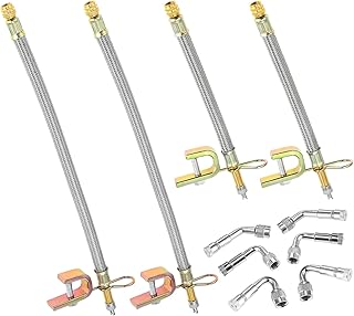 HZ-MONSTAR Valve Stem Extension, 4 Pcs 7" & 12" Braided Valve Stem Extender, 6 Pcs 45 90 135 Degree Brass Valve Stem Extender, Stainless Steel Tire Extender Braided Valve Stem Extender for Cars Truck