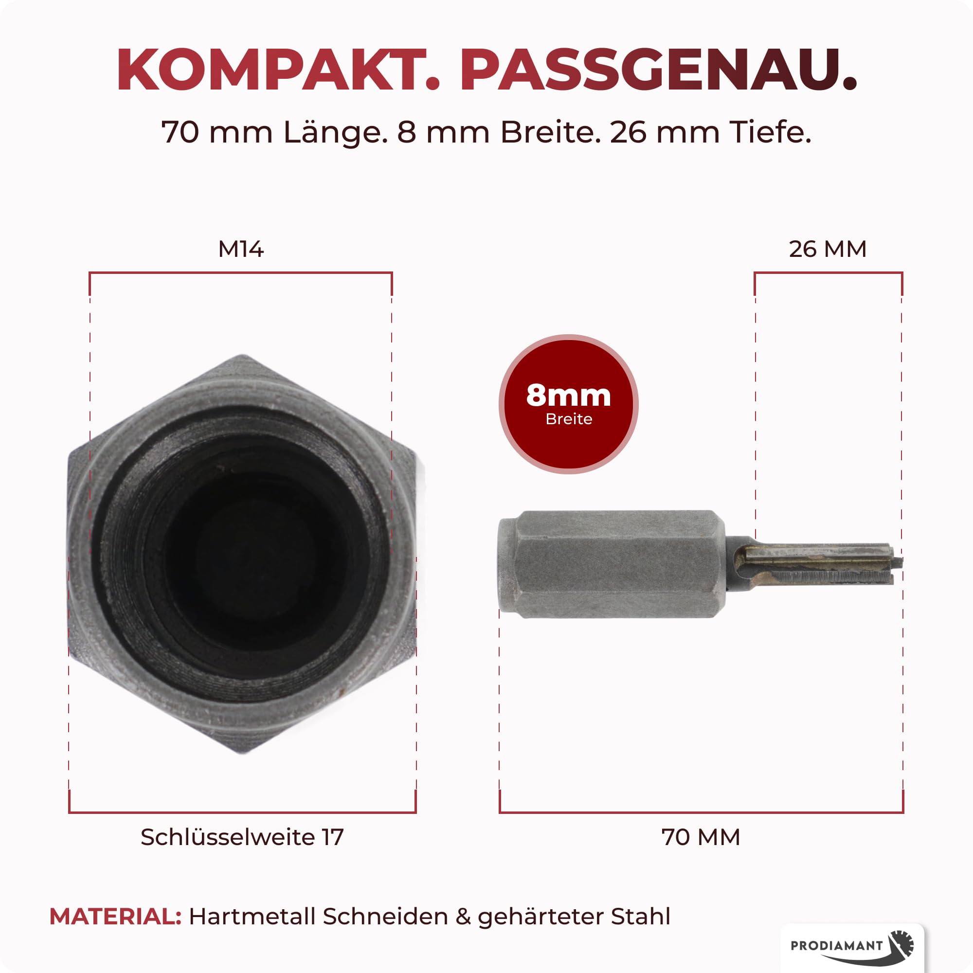 PRODIAMANT Hartmetall Fugenfräser 8 mm für Winkelschleifer Mörtelfräser mit M14 Gewinde