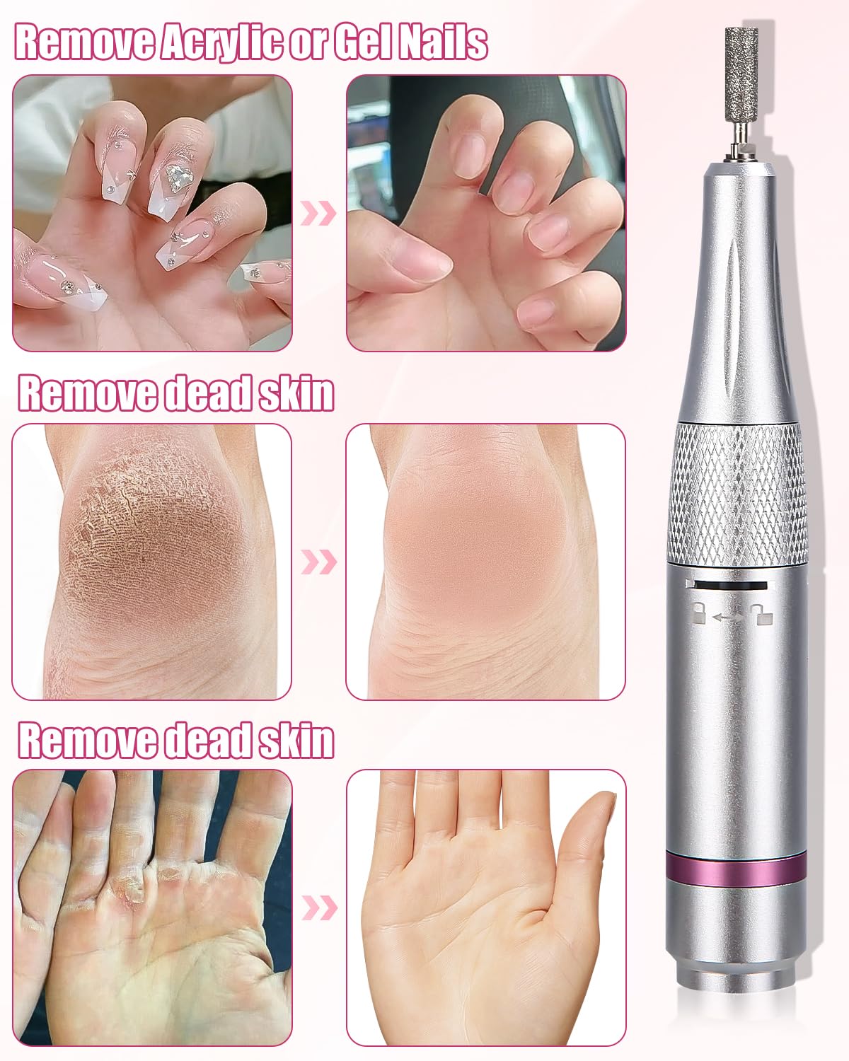 Ponceuse pour Ongles, 45000Rpm Lime a Ongle Electrique, Ponceuse Manucure, Ponceuse Ongle Semi Permanent, Ponceuse Ongle Portable pour Polissage, Enlèvement des CallositéS, Pedicure