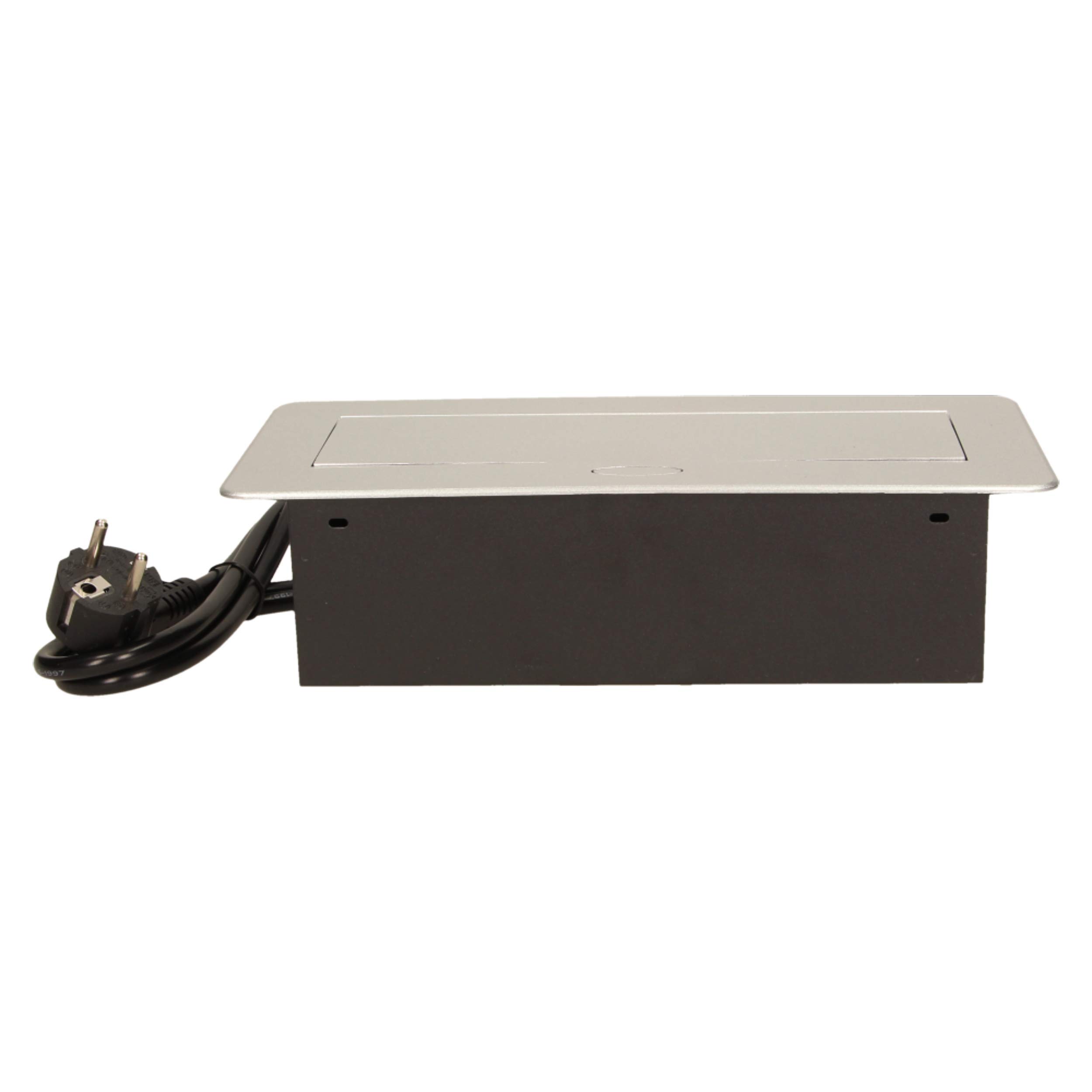 ORNO OR-AE-1337(GS) wpuszczana listwa zasilająca do zabudowy, 3 gniazda, 3600 W, gotowa do podłączenia z kablem ochronnym o długości 1,5 m, srebrna