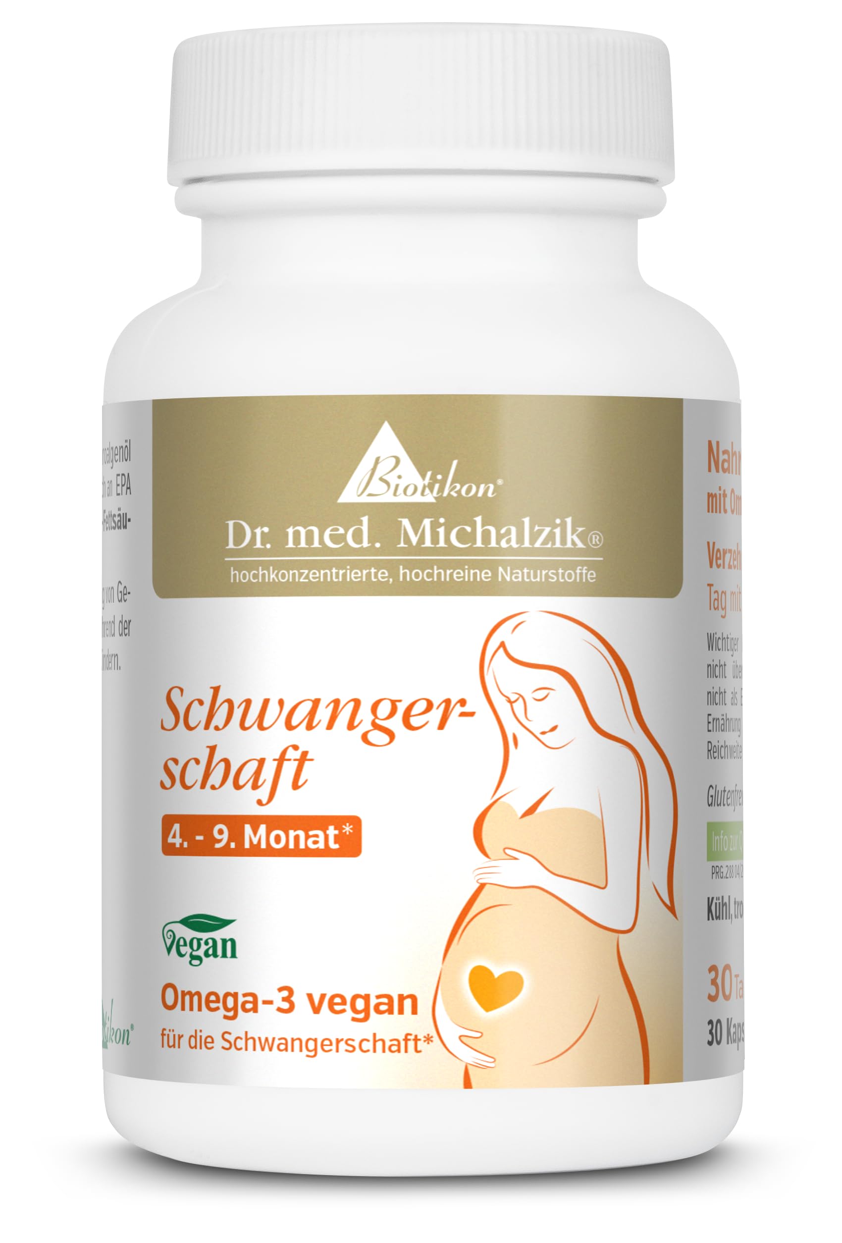 Schwangerschaft Dr. Michalzik, 800 µg Folsäure, 150 Kapseln | Mit Folsäure, DHA Omega-3, Eisen und Calcium • vegane Kapseln • eigene deutsche Produktion • ohne Zusätze