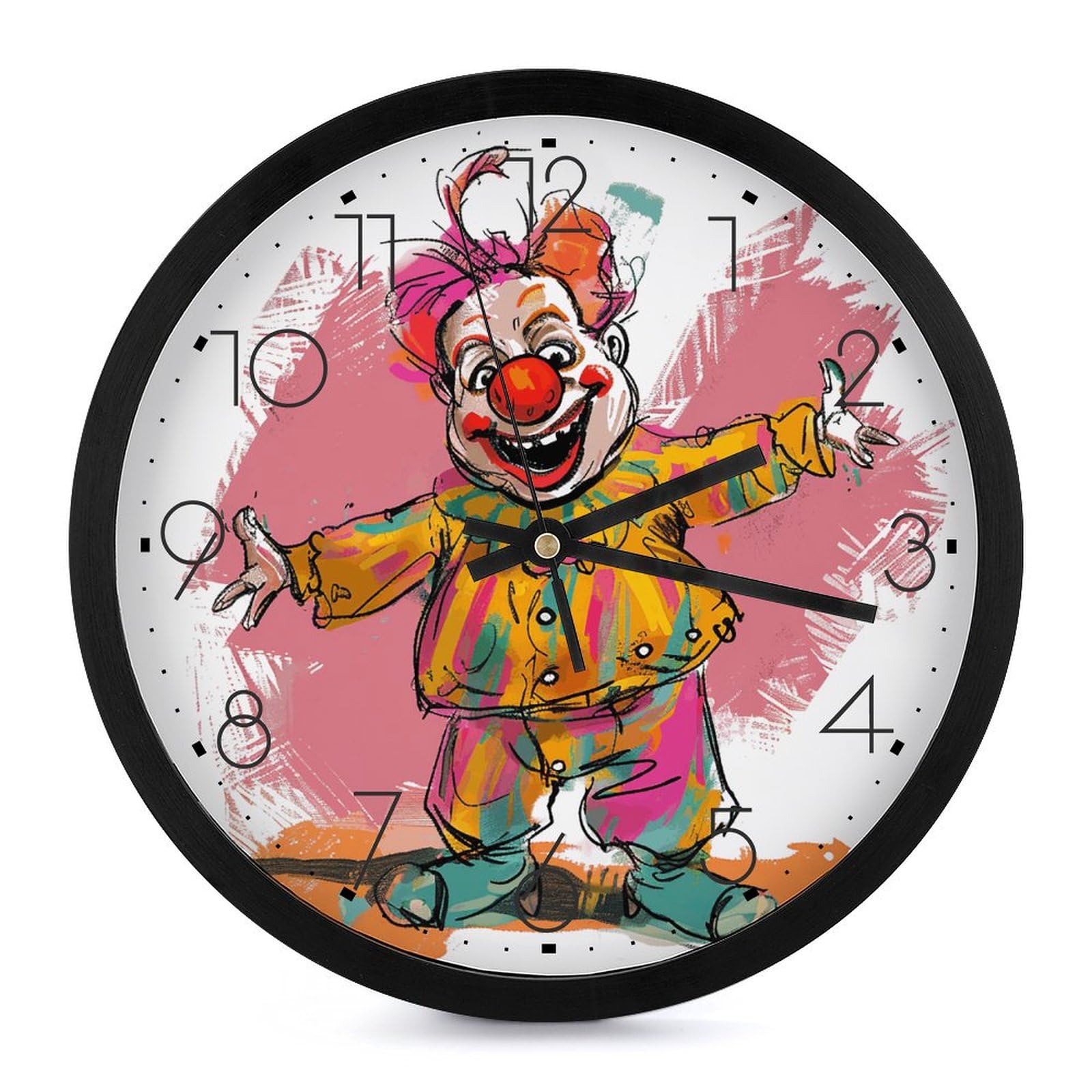 Horloge silencieuse sans tic-tac personnalisée clown, cadran numérique lisible de 25 cm pour chambre