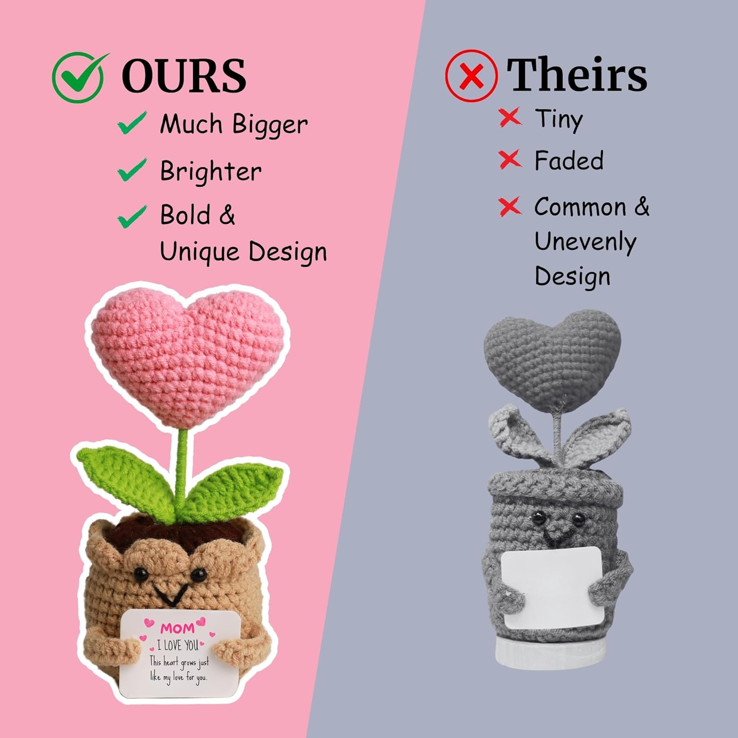 New Mom Gift – Hand-Crochet Heart Flower Doll with 'I Love You Mom' Quote Card – Handmade Gift for Mom, Perfect for Mother's Day, Birthday & Any Occasion (I Love You Mom) - Image 3