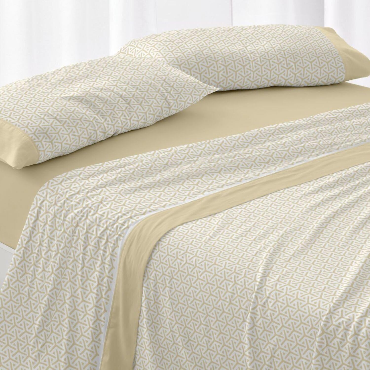 Burrito Blanco | Cotton Bedding Set | Bed 200 cm Design 638 | Mustard Colour (200x200 cm.)