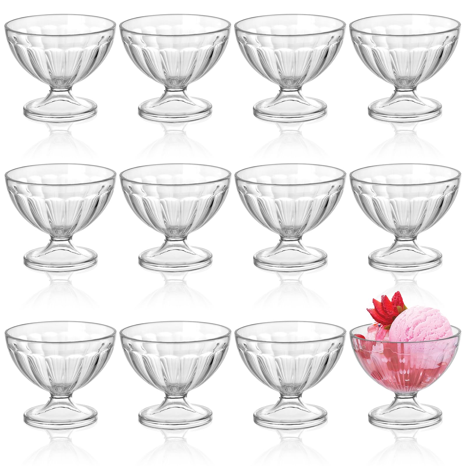 Akamino 12 Pack Acrylic Dessert Bowls,8.5 Oz / 250Ml Reusable Ice Cream Bowls,Clear Dessert Cups Footed for Sundae,Salad,Cocktail,Fruit,Pudding,Party