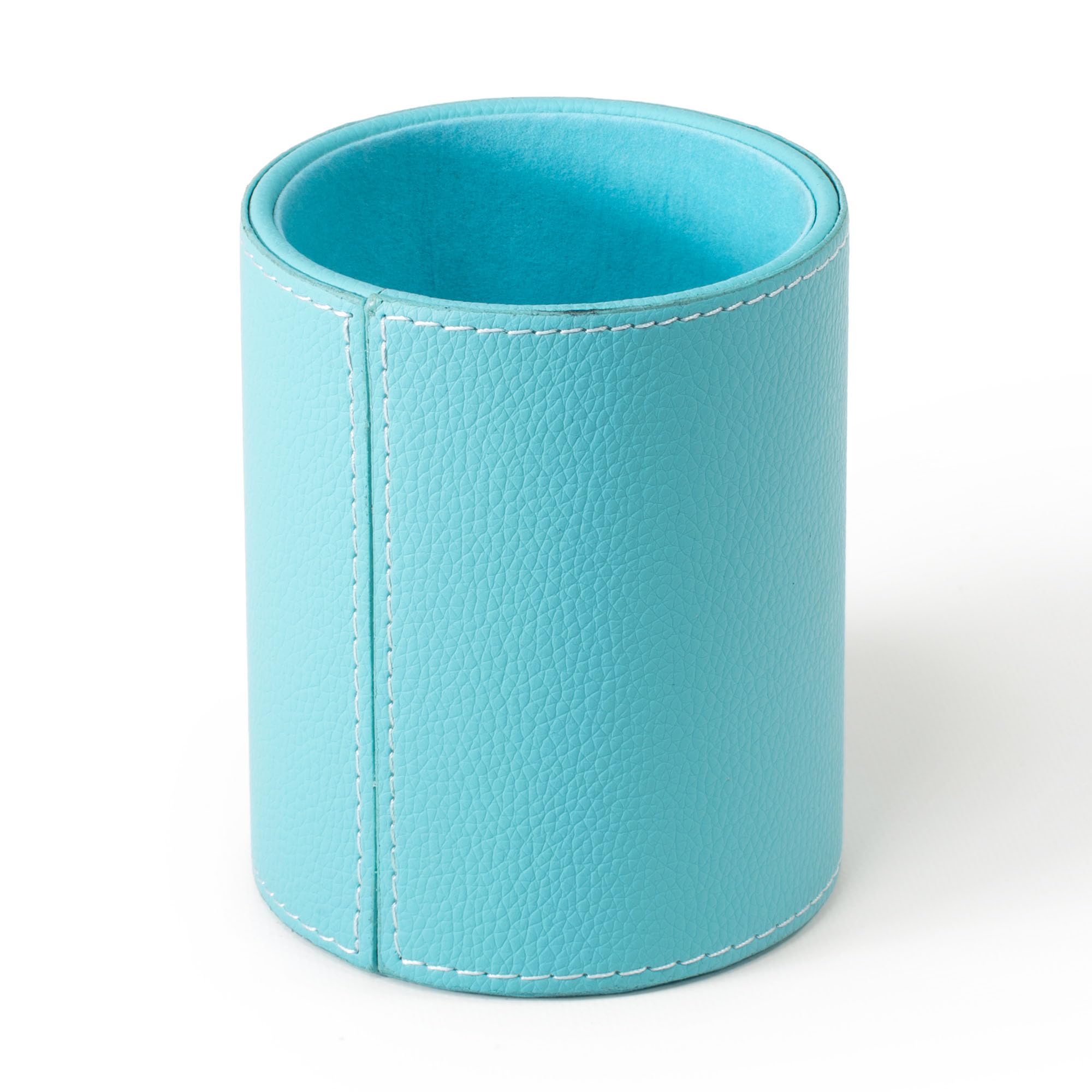Osco Faux Leather Pen Pot, Desk Pencil Holder with Wipe-Clean Finish, Compact Round Desk Organizer for Pens, Pencils & Brushes, 10.5cm H x 8.7cm Dia, Turquoise