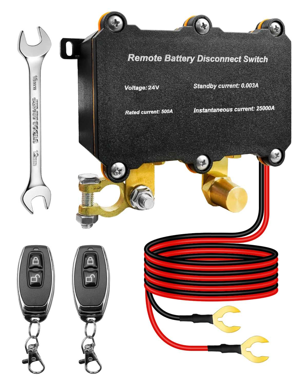 24V 500A Remote Battery Disconnect Switch, Battery Kill Switch for Car Kill Switch Anti Theft, Automatic Shut/Cut Off Switch for DC 24V Car Boat Truck