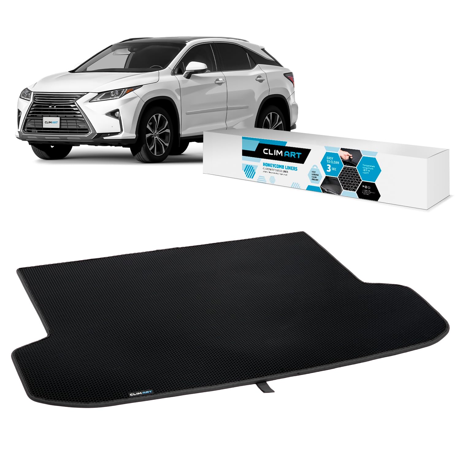 CLIM ART Cargo Liner for Lexus RX 2016-2022 Custom Fit Trunk Mat, with Honeycomb Dirtproof & Waterproof Technology - All-Climate, Heavy Duty, Anti-Slip Cargo Liner, Luggage - FL01116082