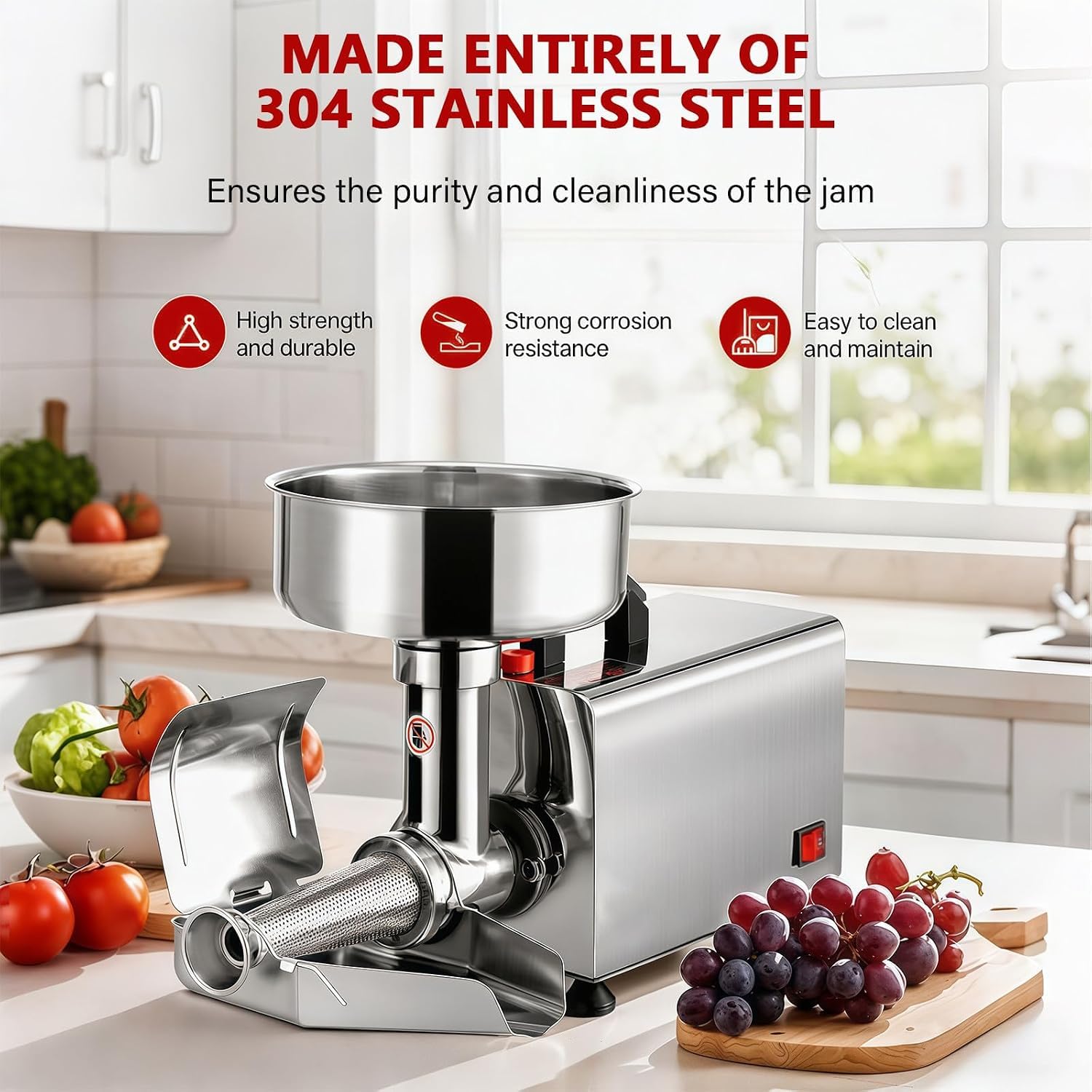 TYH Machine À Confitures Et Sauces 450 W, Presse-tomates Électrique Professionnelle, Capacité 90-160 Kg/h, en Acier Inoxydable 304 pour Confitures Et Sauces